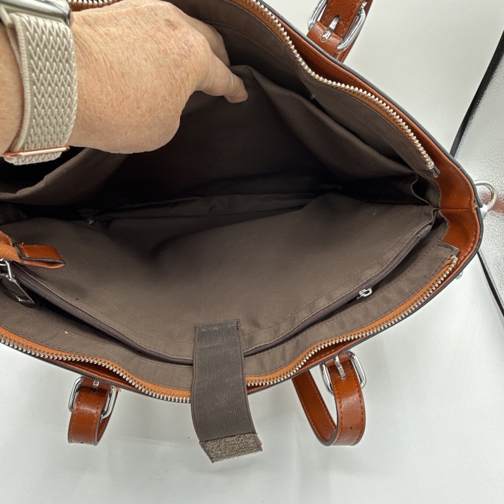 BOSTANTEN Brown Leather Briefcase Shoulder Bag 17" Laptop Case - Picture 8 of 14